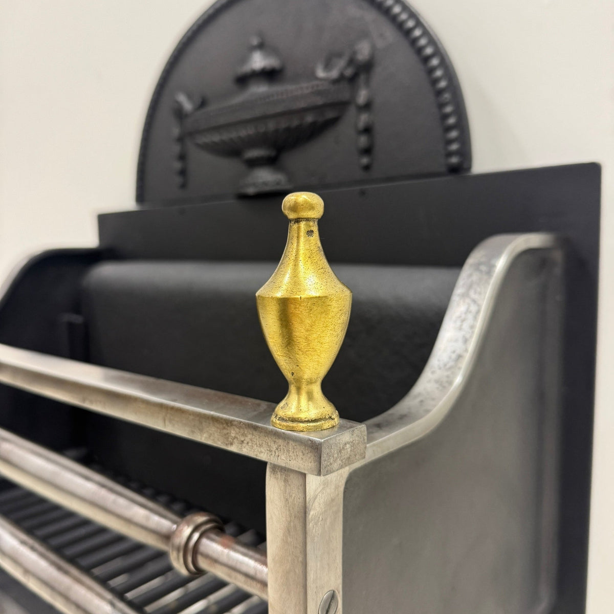 Regency-Style Reclaimed Fire Basket With Brass Finials | The Architectural Forum