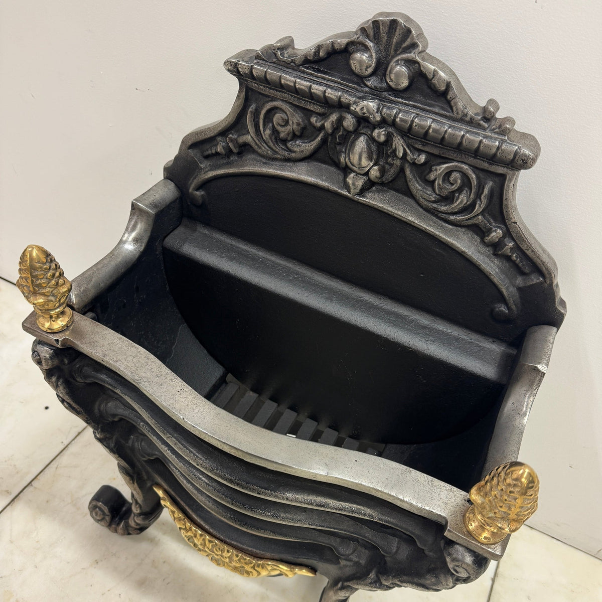Reclaimed Cast Iron Fire Basket With Brass Finials | The Architectural Forum