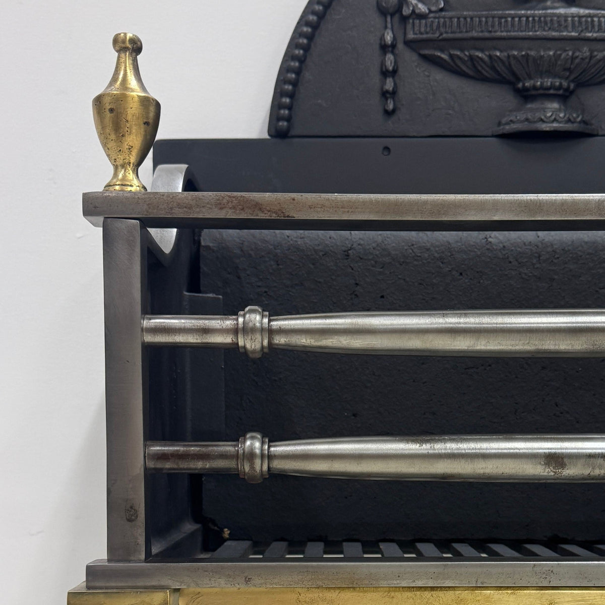 Regency-Style Reclaimed Fire Basket With Brass Finials | The Architectural Forum