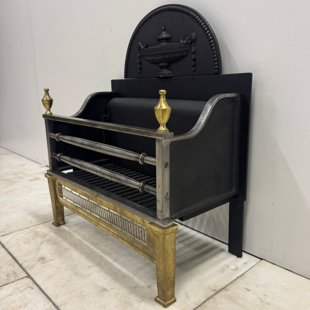 Regency-Style Reclaimed Fire Basket With Brass Finials | The Architectural Forum