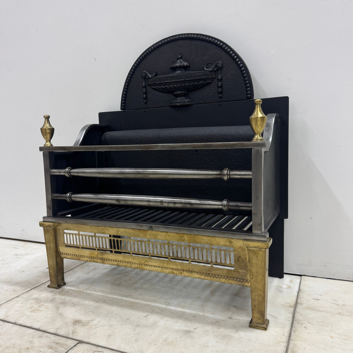 Regency-Style Reclaimed Fire Basket With Brass Finials | The Architectural Forum