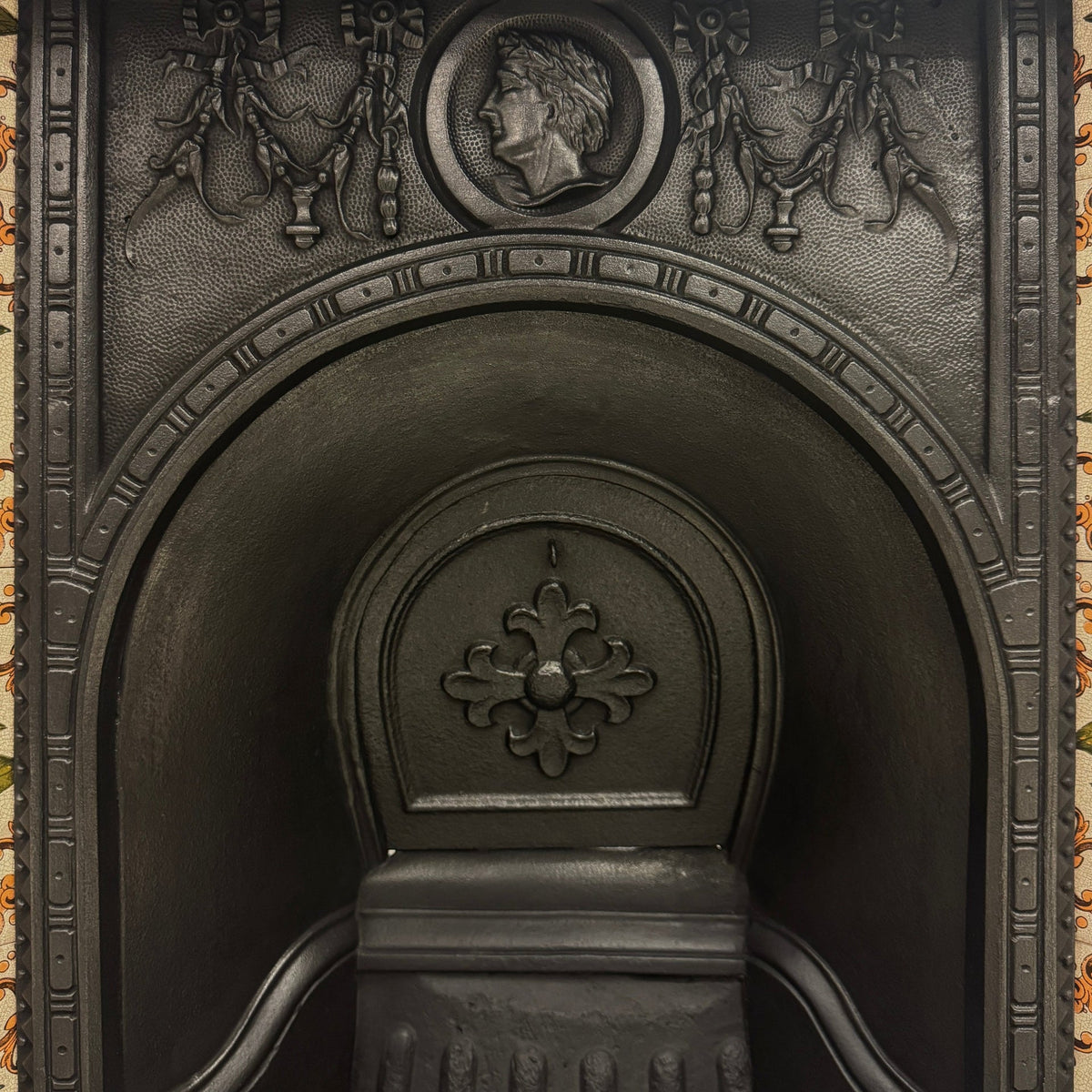 Victorian Cast Iron Tiled Fireplace Insert with Floral Panels | The Architectural Forum