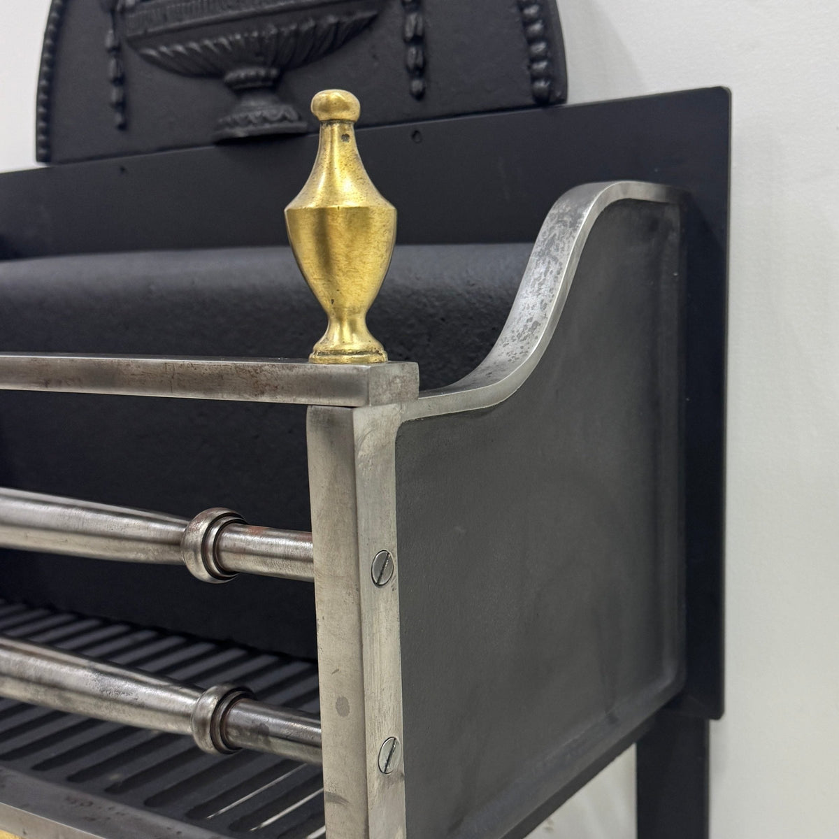 Regency-Style Reclaimed Fire Basket With Brass Finials | The Architectural Forum