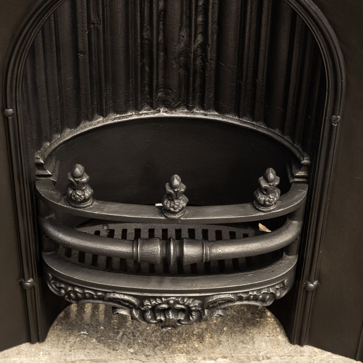 Antique Cast Iron Arched Fireplace Insert With Finials | The Architectural Forum