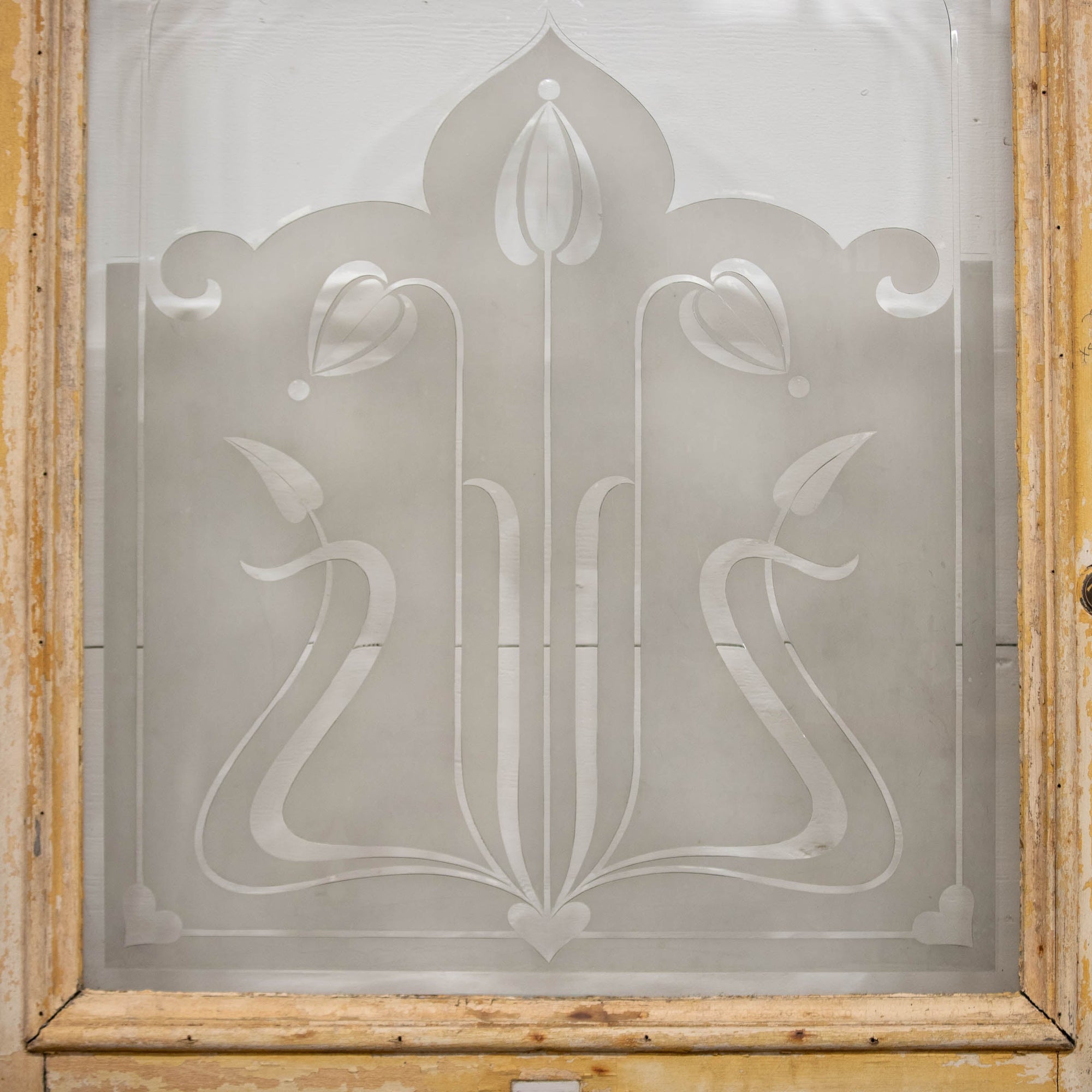 Antique Art Nouveau frosted etched glass front door | The Architectural Forum