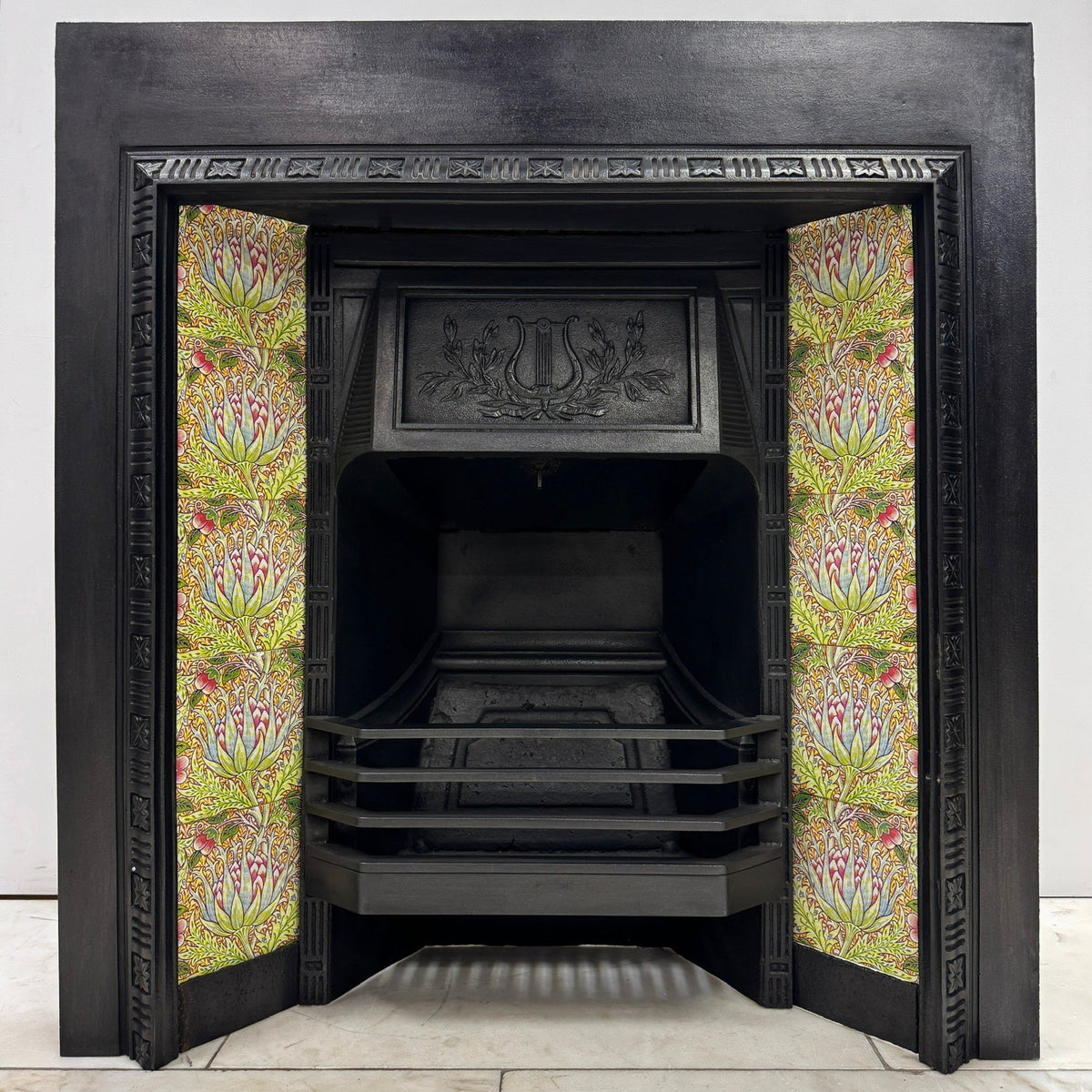 Antique Victorian Cast Iron Floral Tiled Fireplace Insert | The Architectural Forum