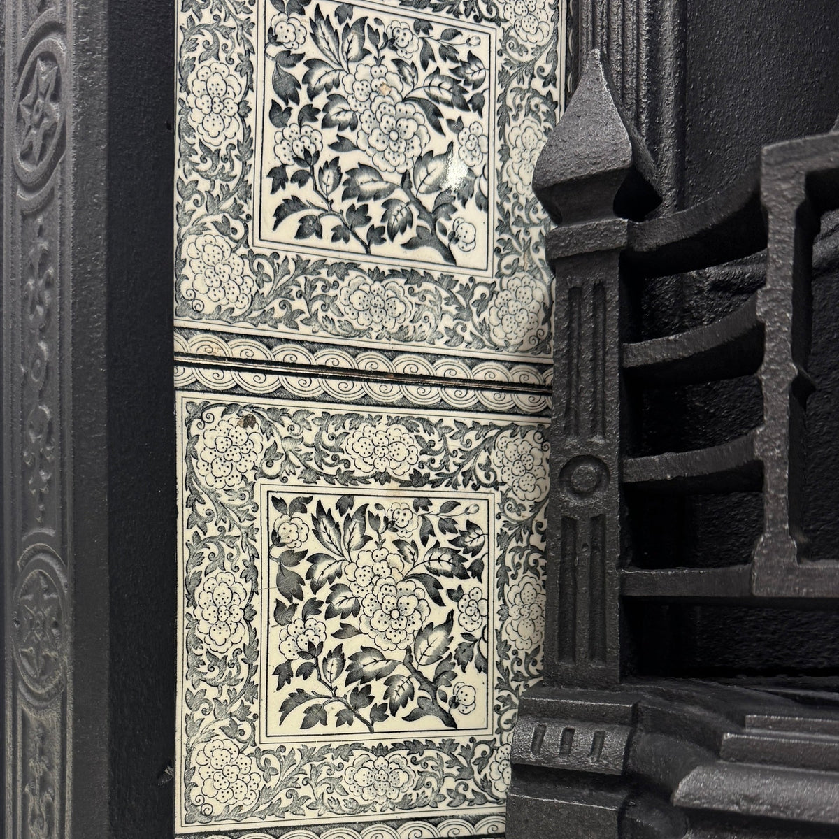 Antique Victorian Cast Iron Floral Tiled Fireplace Insert | The Architectural Forum