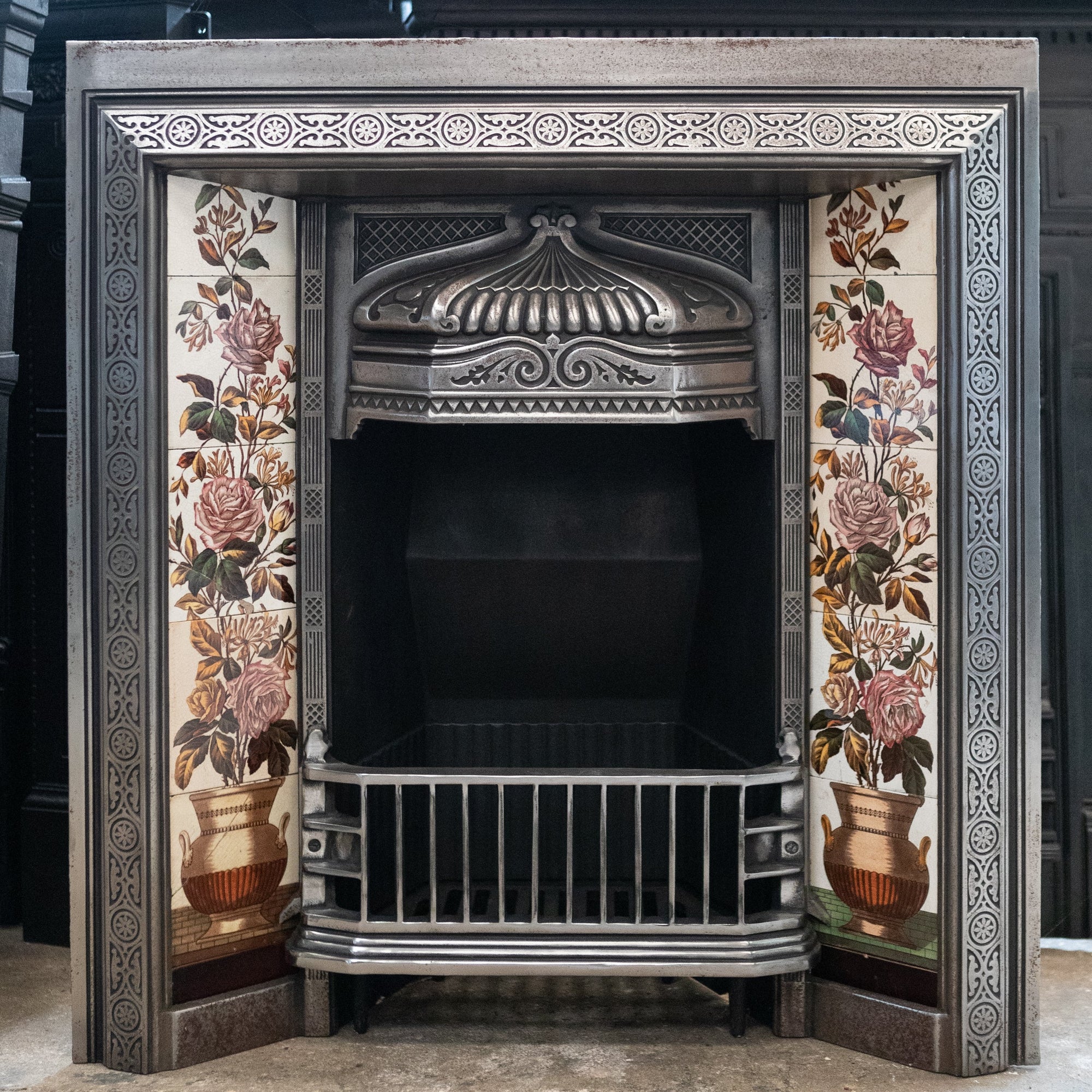 Antique Polished Cast Iron Fireplace Insert with Tiles | The Architectural Forum