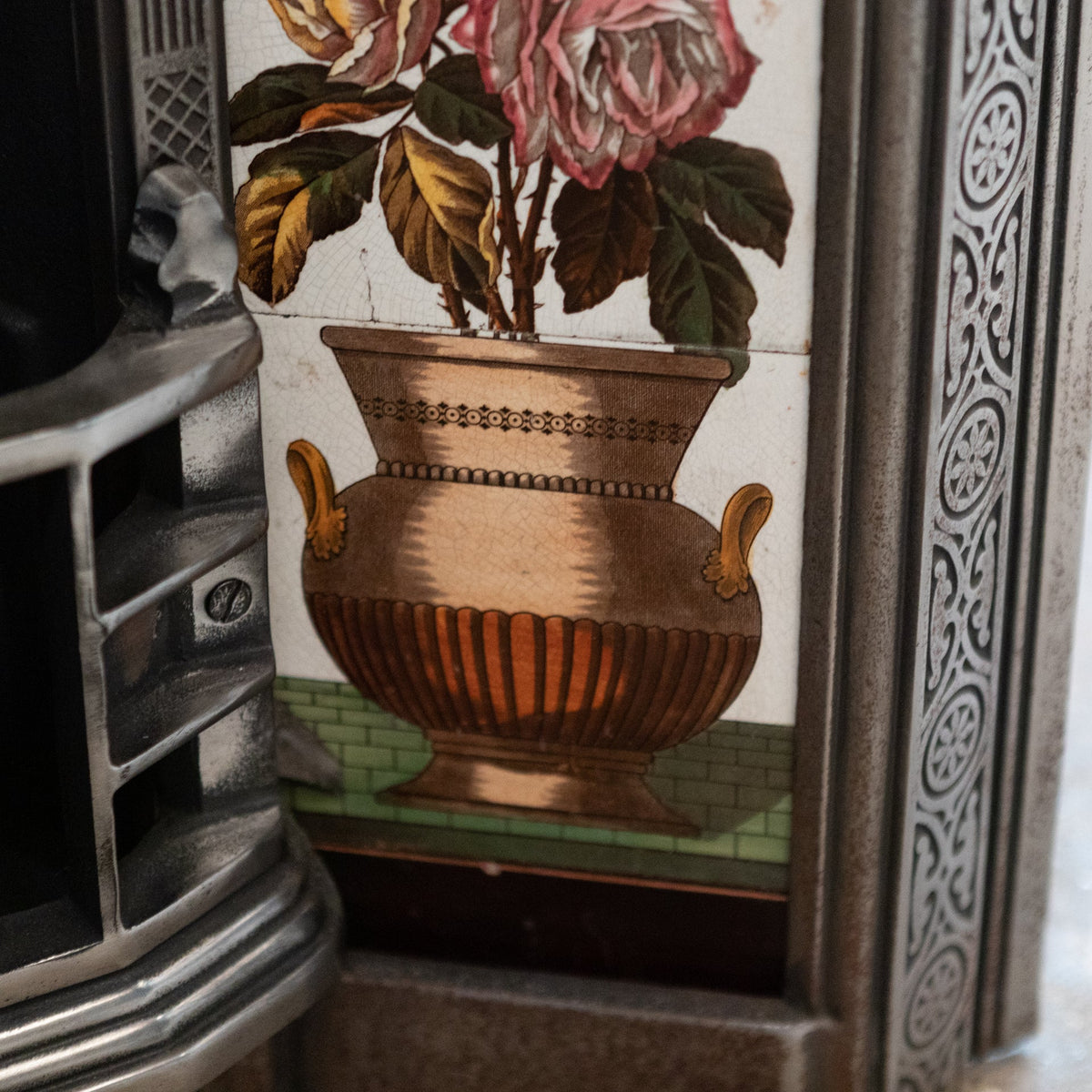 Antique Polished Cast Iron Fireplace Insert with Tiles | The Architectural Forum