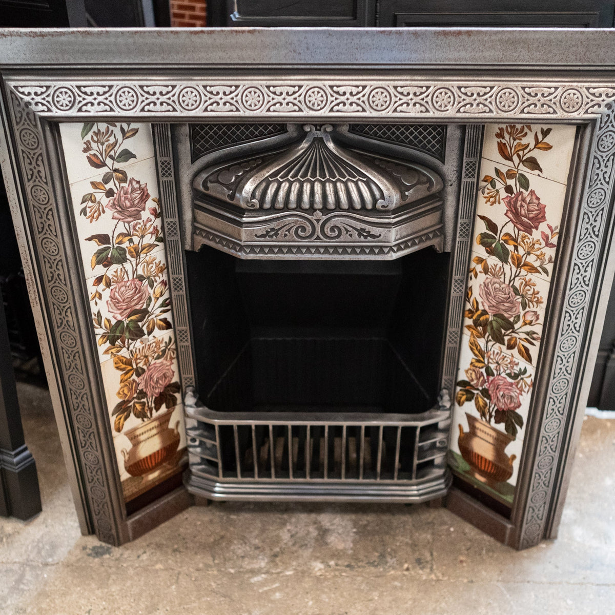 Antique Polished Cast Iron Fireplace Insert with Tiles | The Architectural Forum