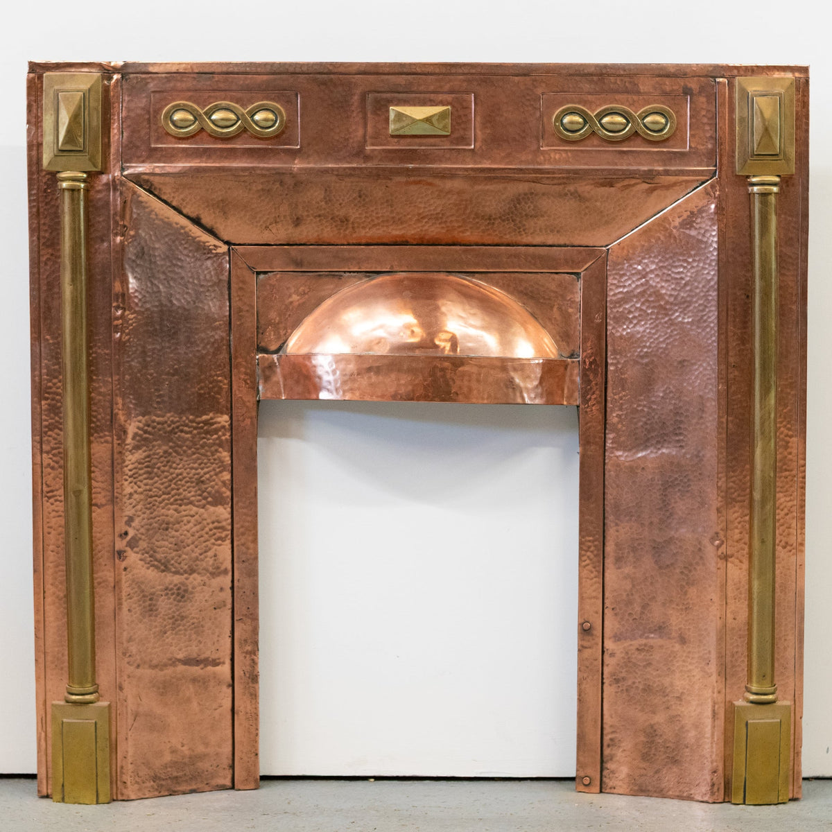 Antique Arts and Crafts Copper and Brass Fireplace Insert | Slips