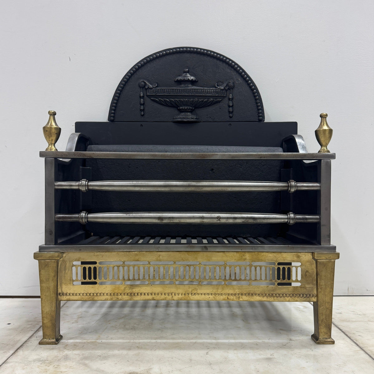 Regency-Style Reclaimed Fire Basket With Brass Finials | The Architectural Forum