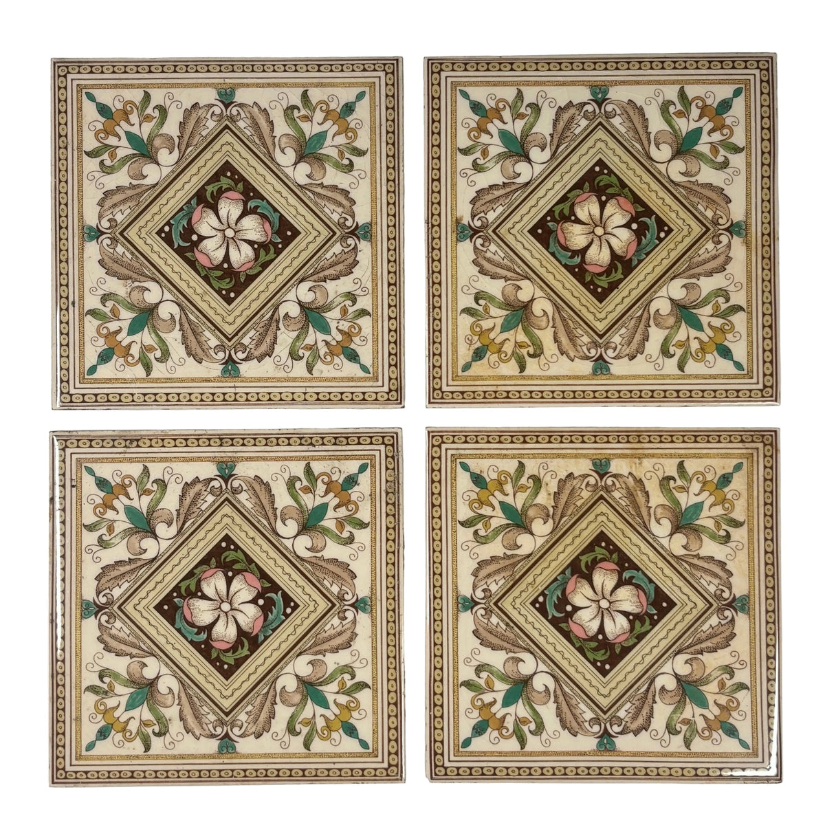 Vintage Floral Decorative Ceramic Tiles Set of 4 | The Architectural Forum