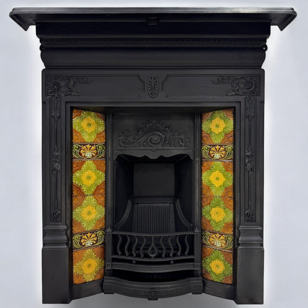 Antique Victorian Tiled Cast Iron Combination Fireplace