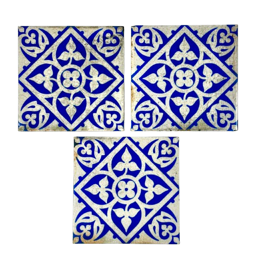 Mediterranean Blue Geometric Ceramic Tiles Set of 3