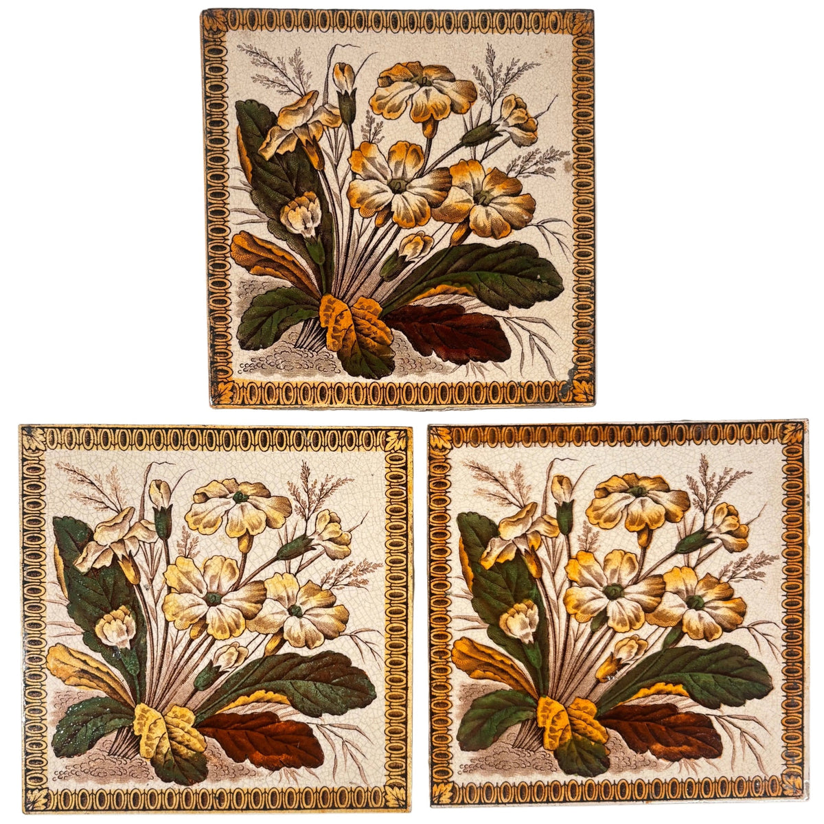 Antique Ceramic Floral Tiles Set of 3. | The Architectural Forum