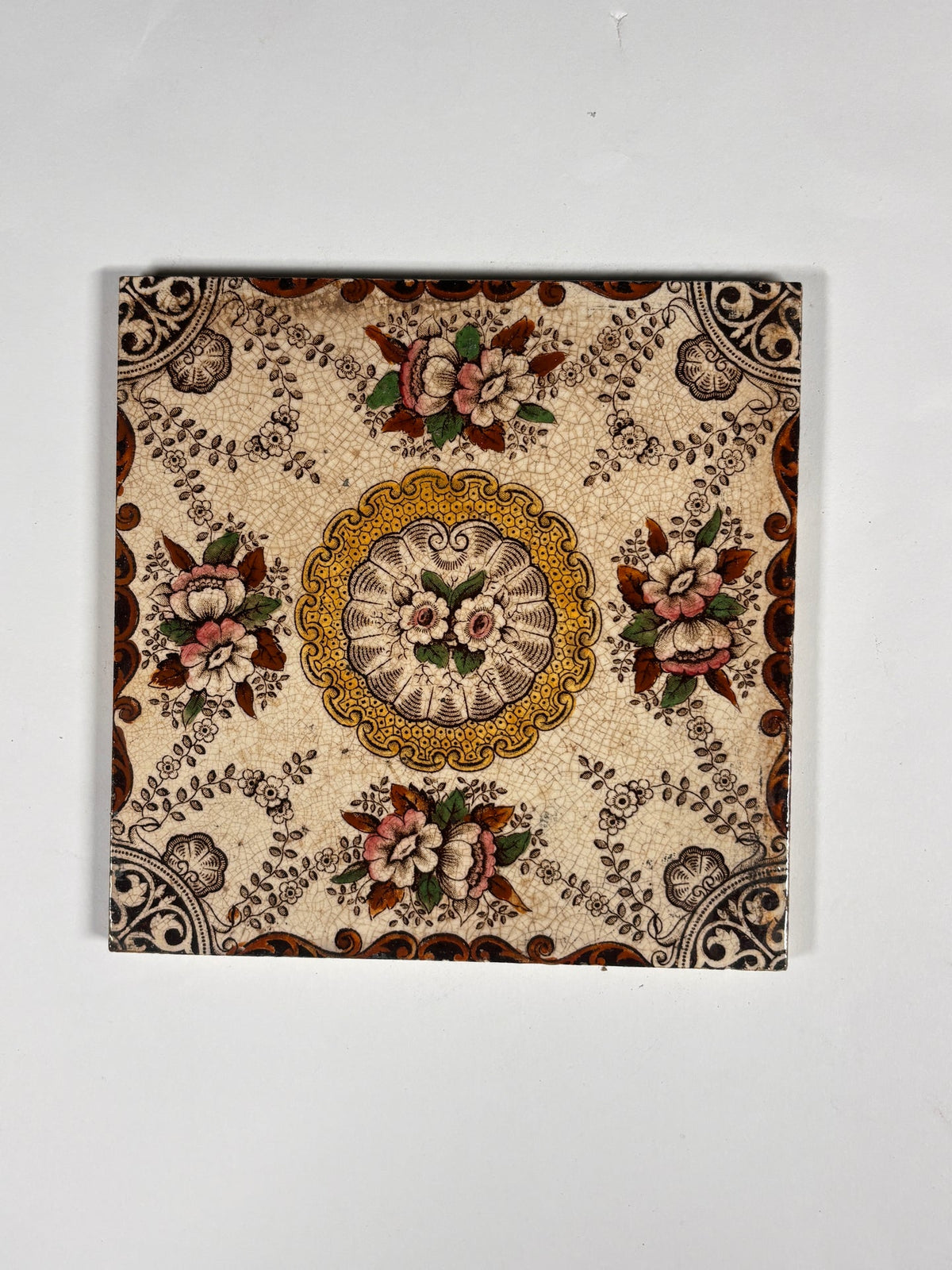Victorian Floral Medallion Ceramic Tile Set of 4 | The Architectural Forum