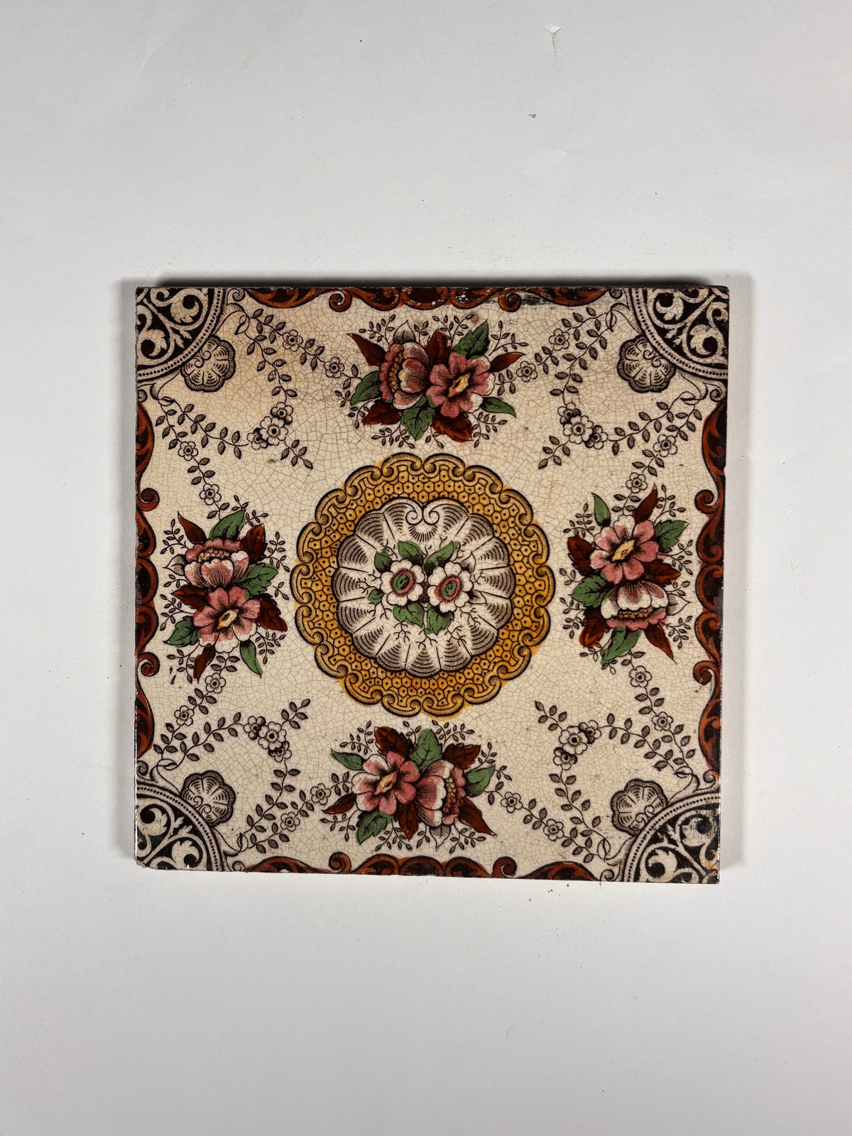 Victorian Floral Medallion Ceramic Tile Set of 4 | The Architectural Forum