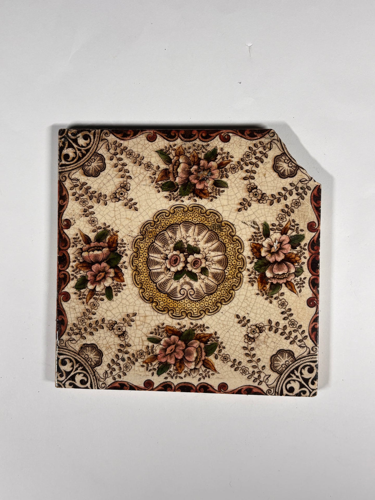 Victorian Floral Medallion Ceramic Tile Set of 4 | The Architectural Forum