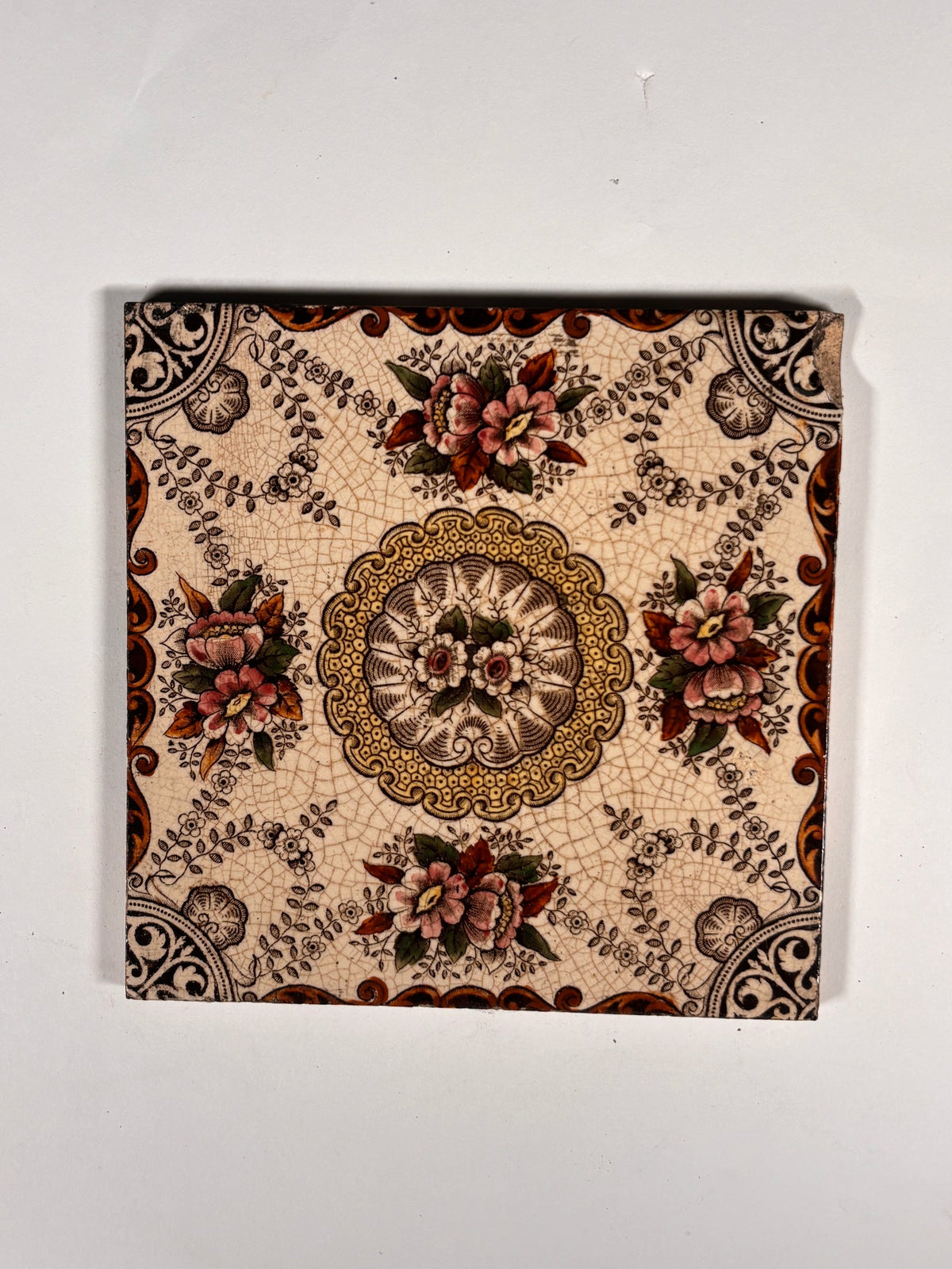 Victorian Floral Medallion Ceramic Tile Set of 4 | The Architectural Forum