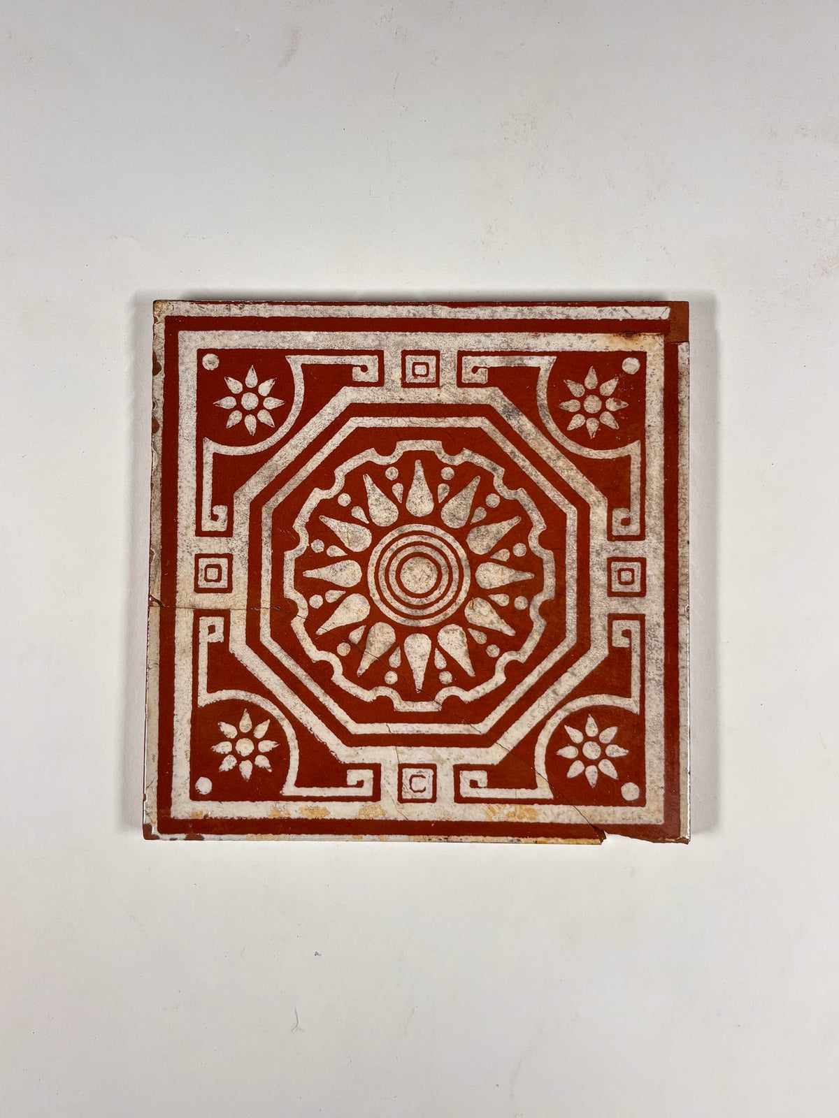 Vintage Terracotta Geometric Decorative Tile Set of 3