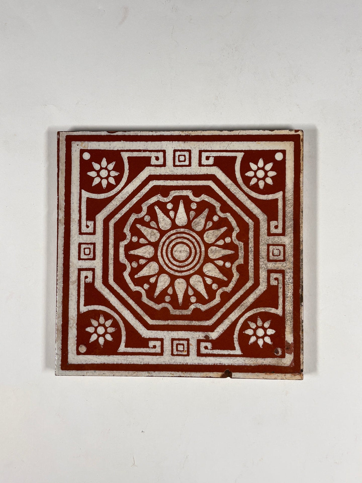 Vintage Terracotta Geometric Decorative Tile Set of 3