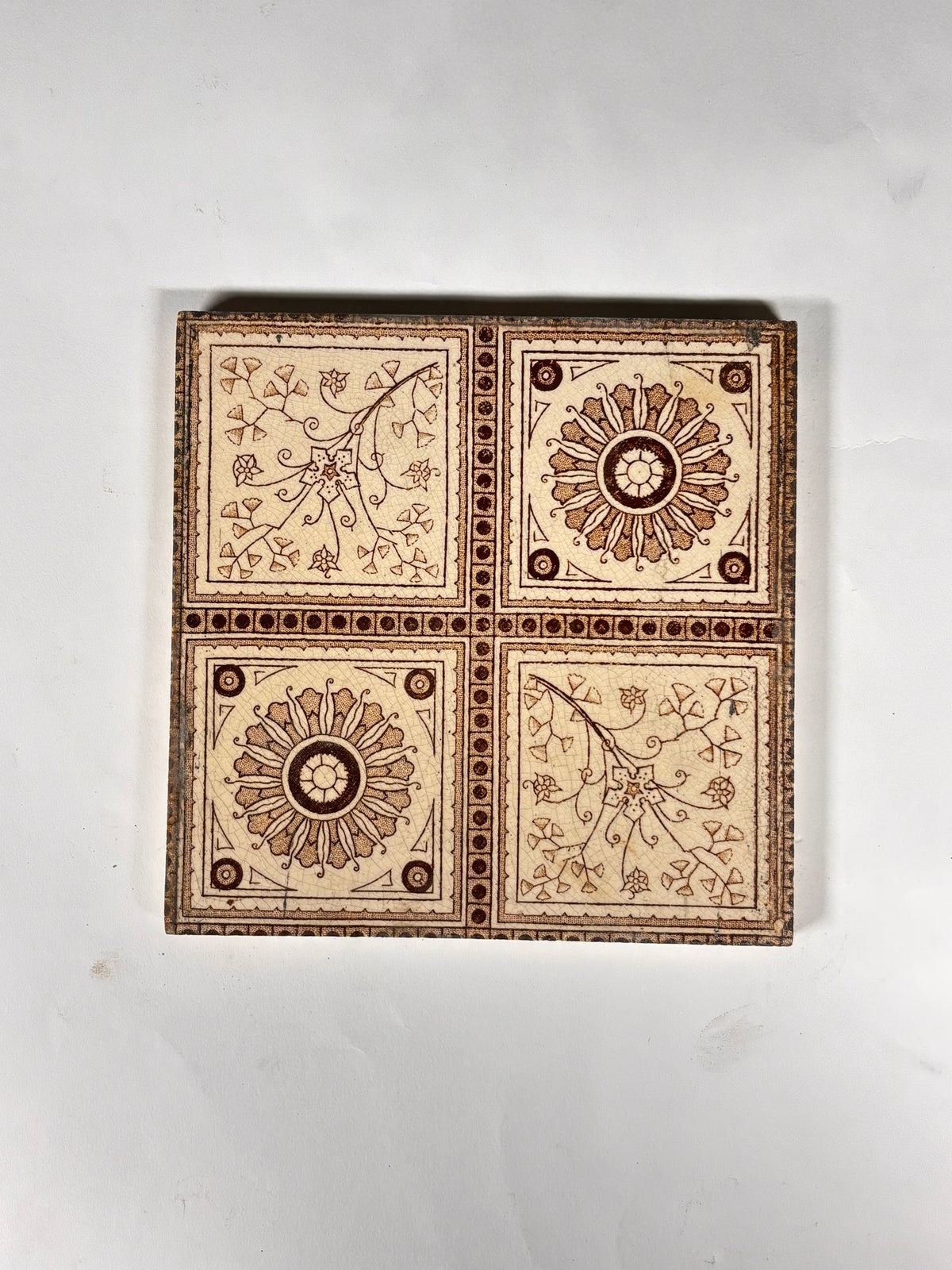 Vintage Victorian-Style Decorative Tile Set with Floral &amp; Sun Motifs Set of 7 | The Architectural Forum