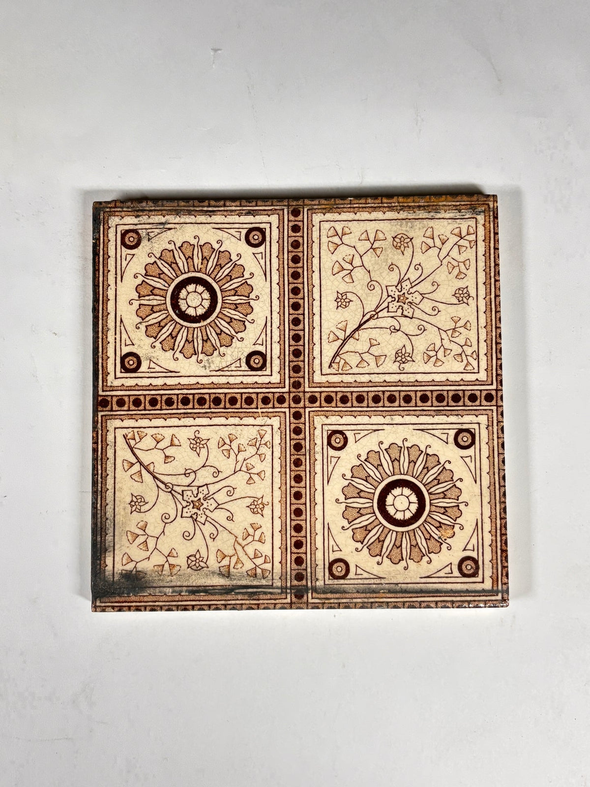 Vintage Victorian-Style Decorative Tile Set with Floral &amp; Sun Motifs Set of 7 | The Architectural Forum