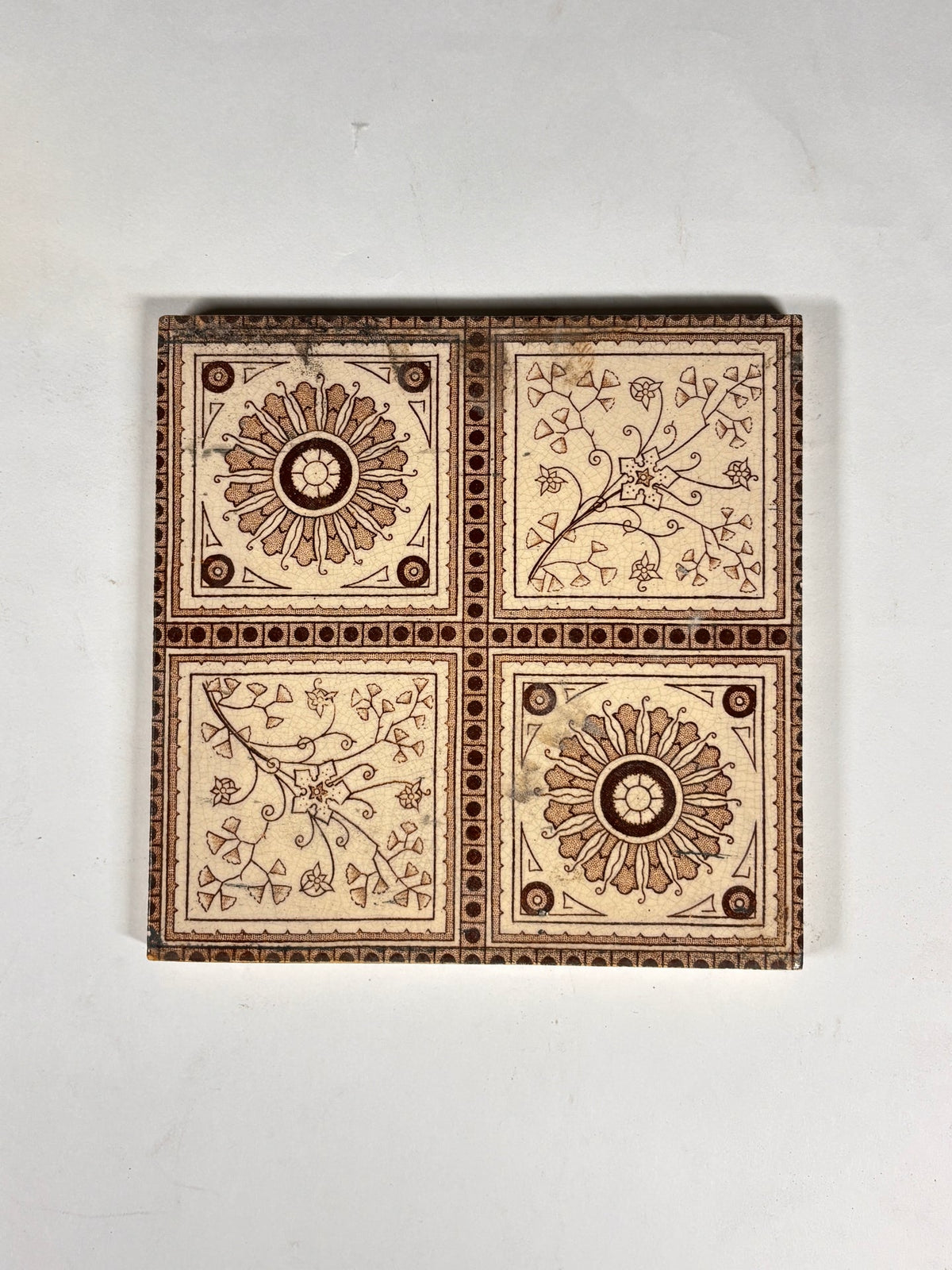 Vintage Victorian-Style Decorative Tile Set with Floral &amp; Sun Motifs Set of 7 | The Architectural Forum