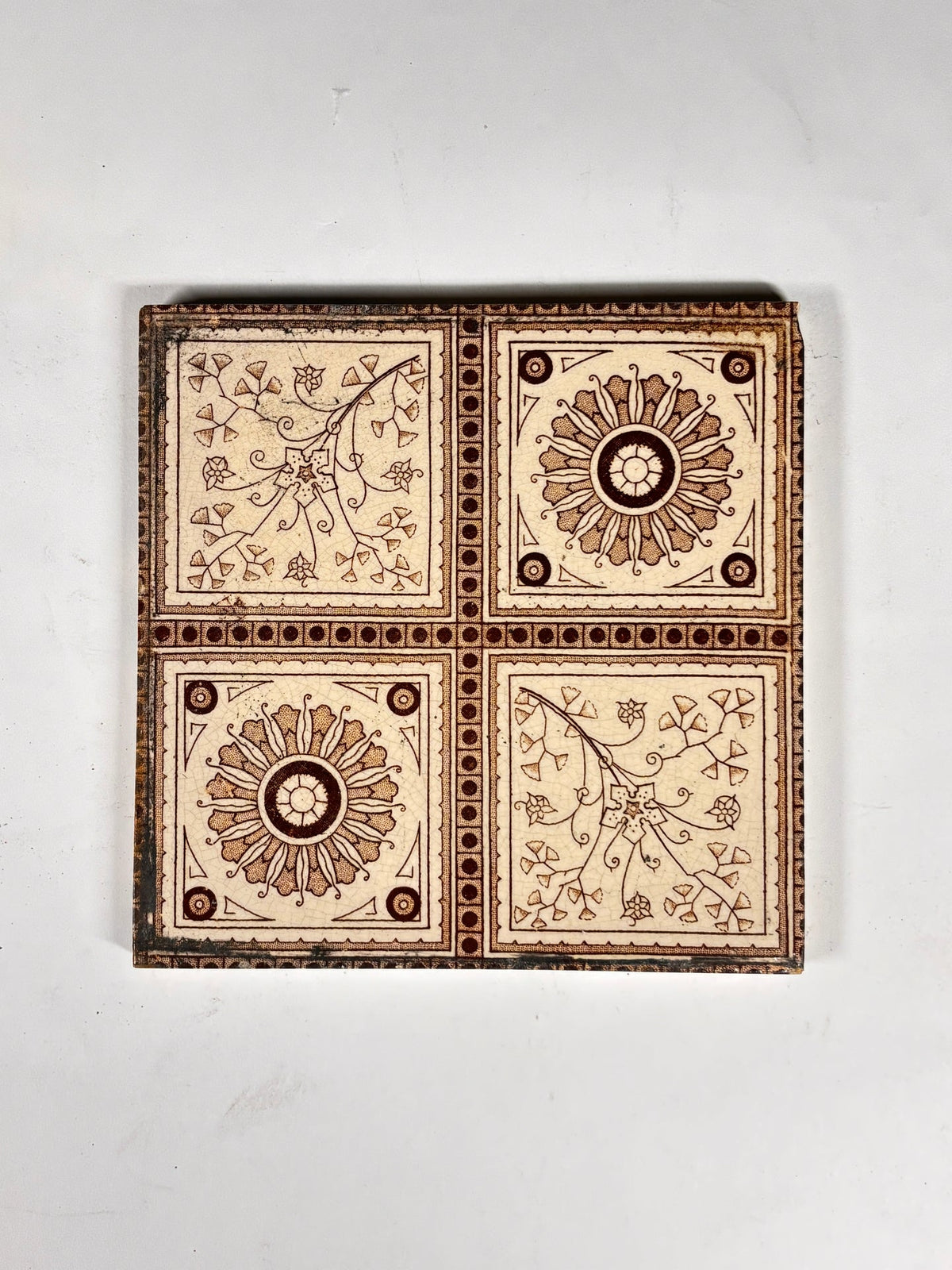 Vintage Victorian-Style Decorative Tile Set with Floral &amp; Sun Motifs Set of 7 | The Architectural Forum