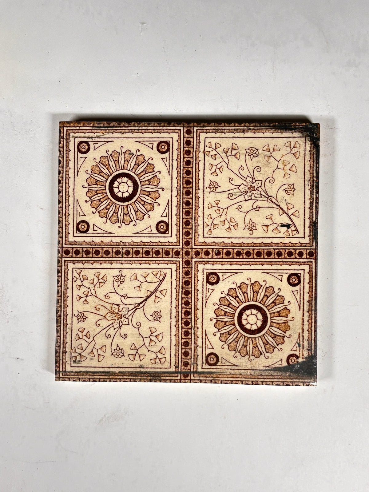 Vintage Victorian-Style Decorative Tile Set with Floral &amp; Sun Motifs Set of 7 | The Architectural Forum