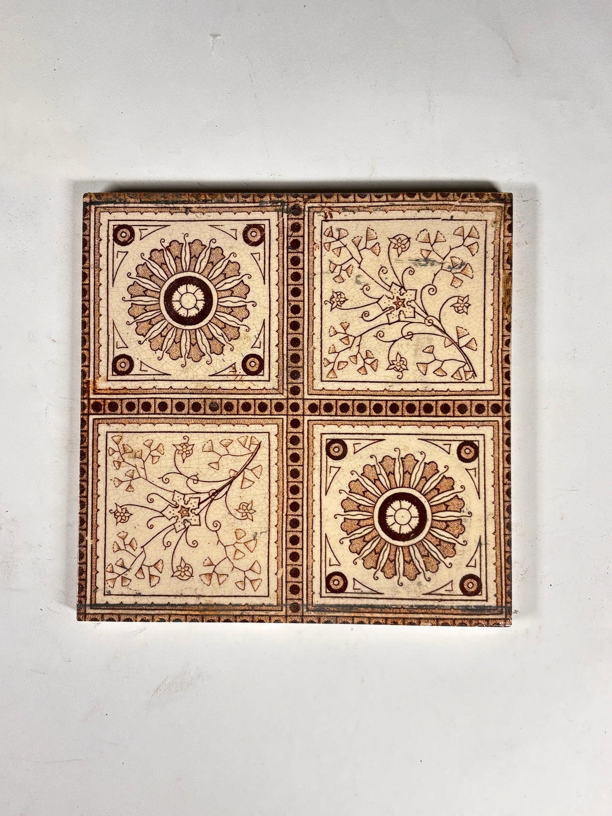 Vintage Victorian-Style Decorative Tile Set with Floral &amp; Sun Motifs Set of 7 | The Architectural Forum