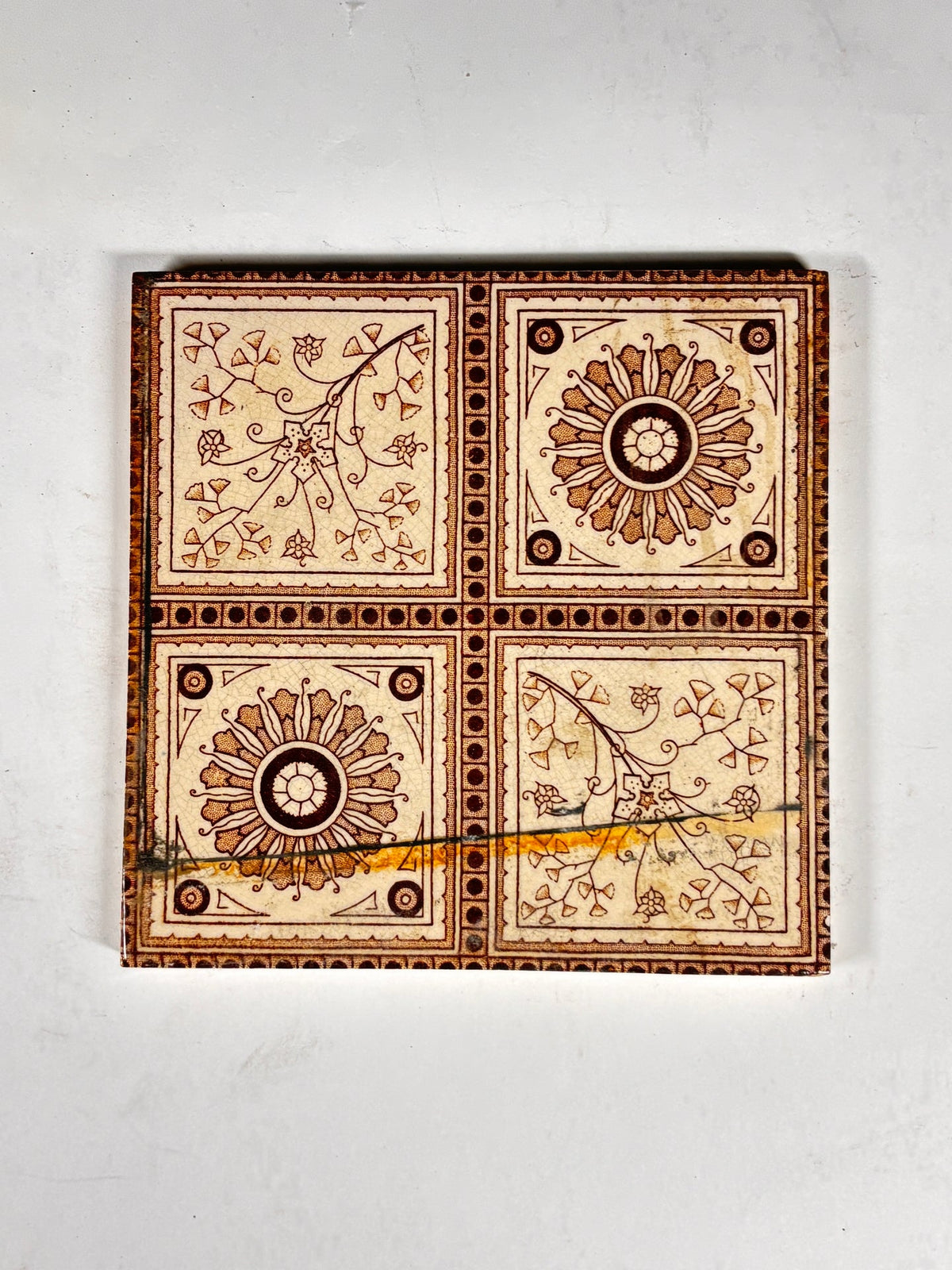 Vintage Victorian-Style Decorative Tile Set with Floral &amp; Sun Motifs Set of 7 | The Architectural Forum