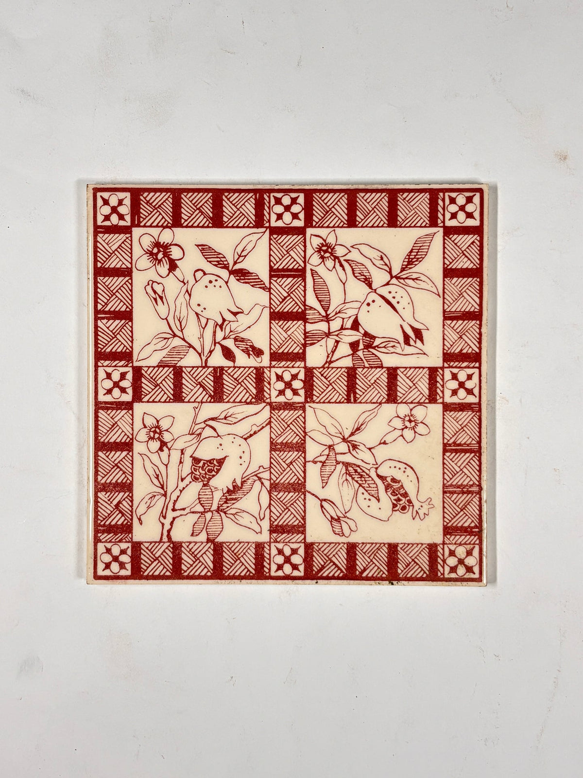 Vintage Botanical Pattern Ceramic Tiles Set of 5