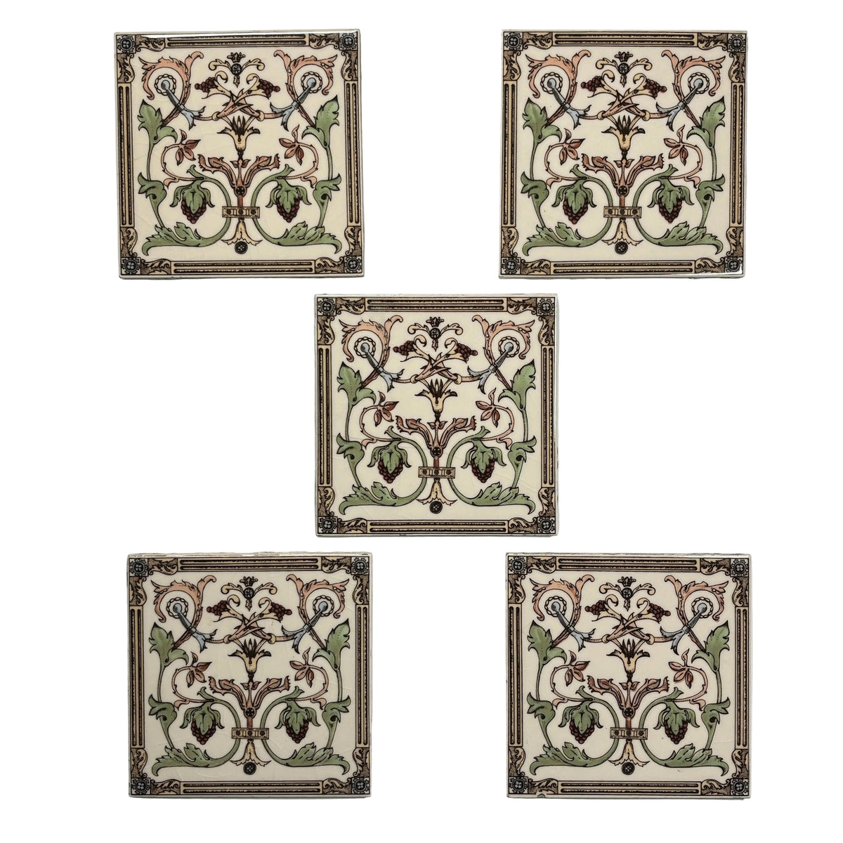 Antique Style Victorian Ceramic Tiles Set of 5 | The Architectural Forum