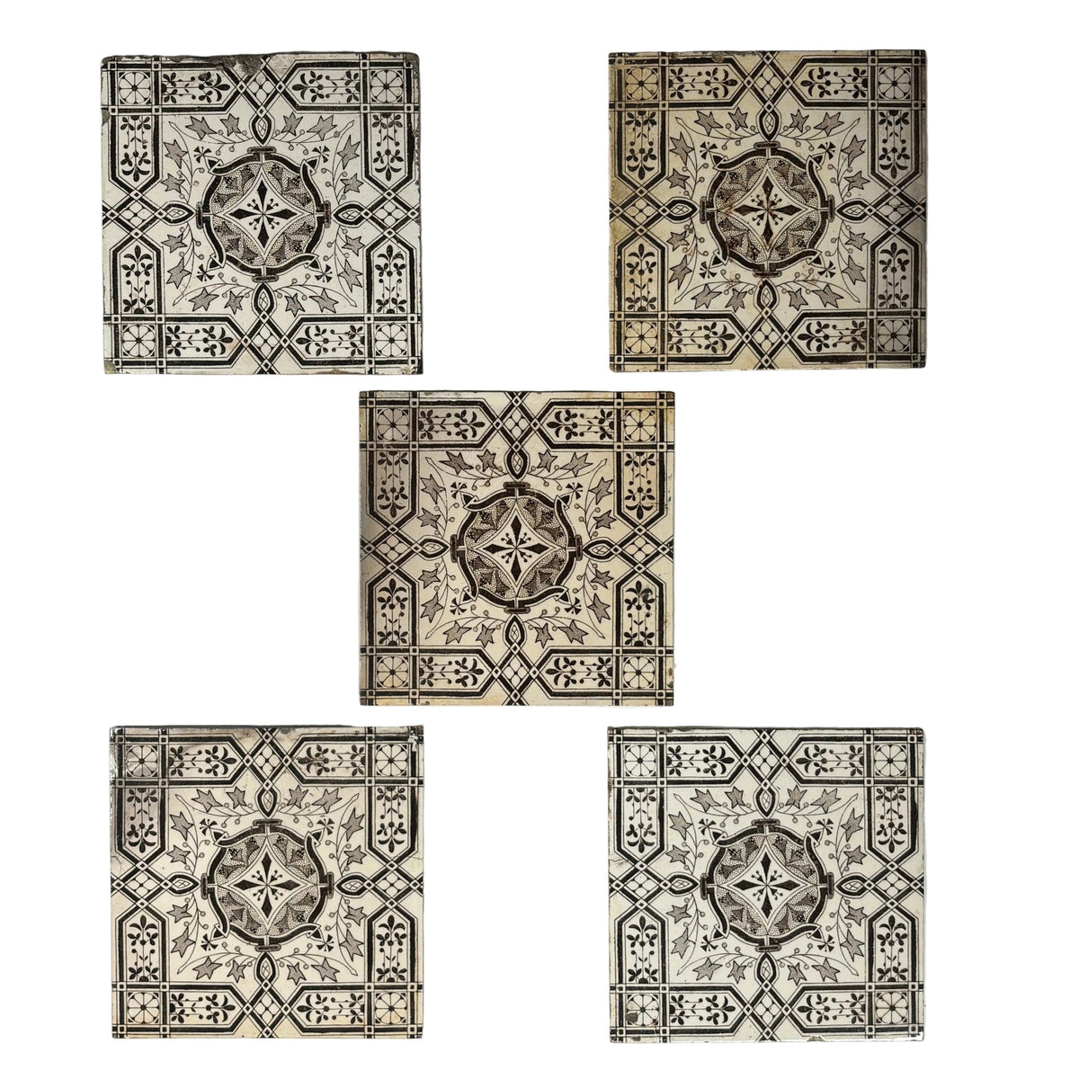 Victorian Antique Decorative Tiles Set of 5 | The Architectural Forum