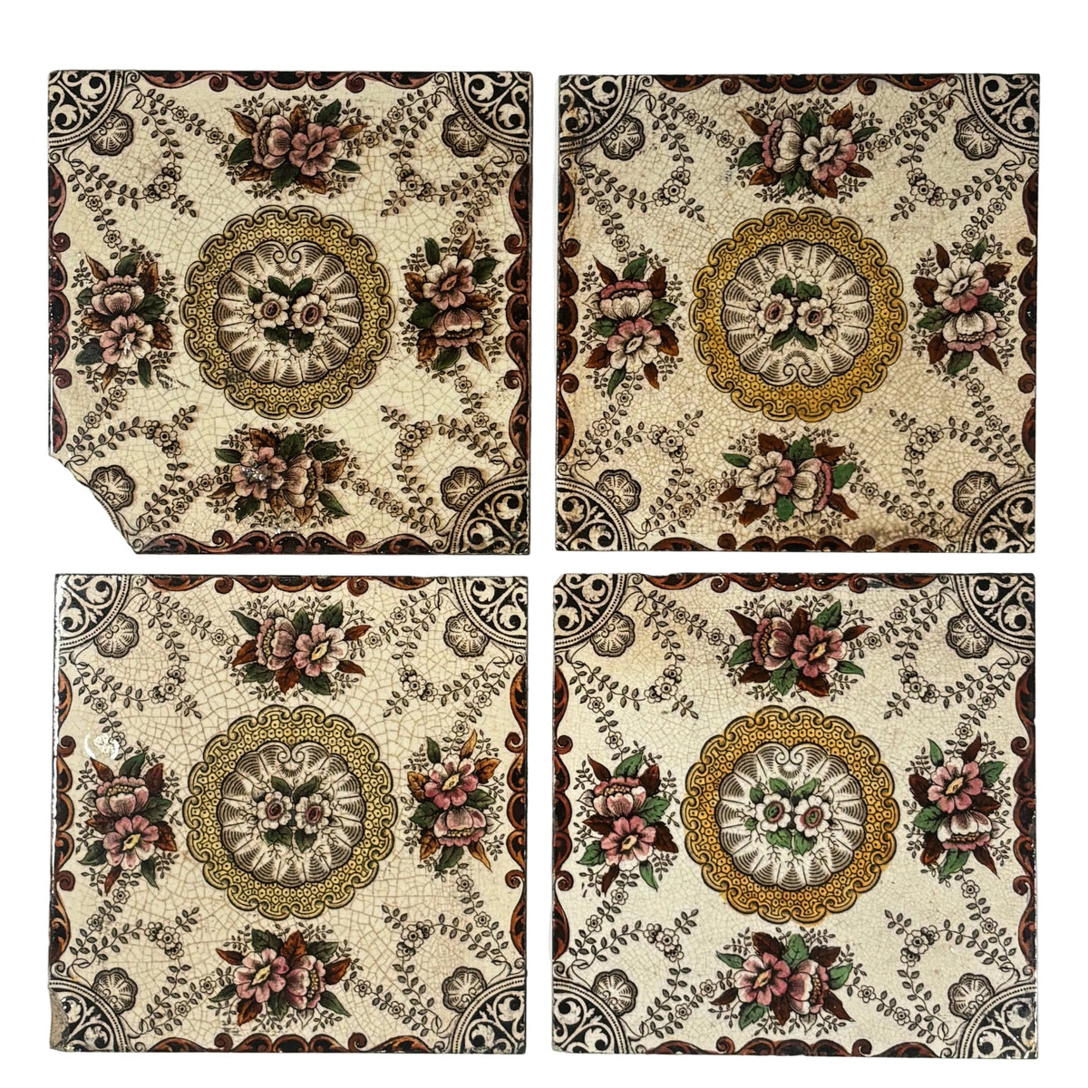 Victorian Floral Medallion Ceramic Tile Set of 4 | The Architectural Forum