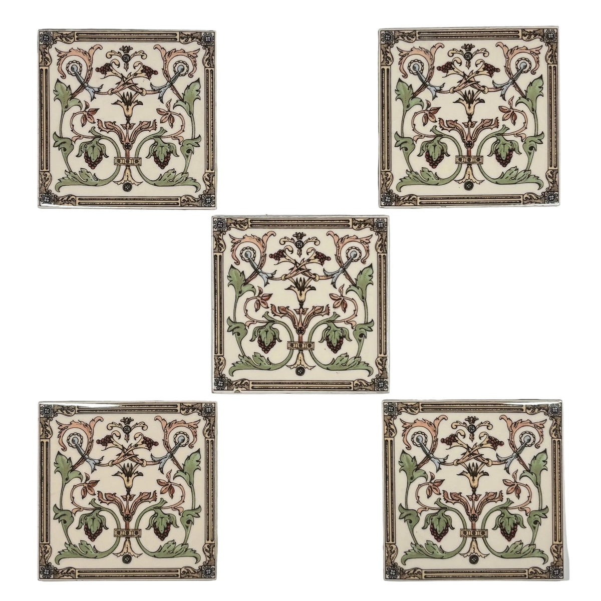 Antique Style Victorian Ceramic Tiles Set of 5 | The Architectural Forum