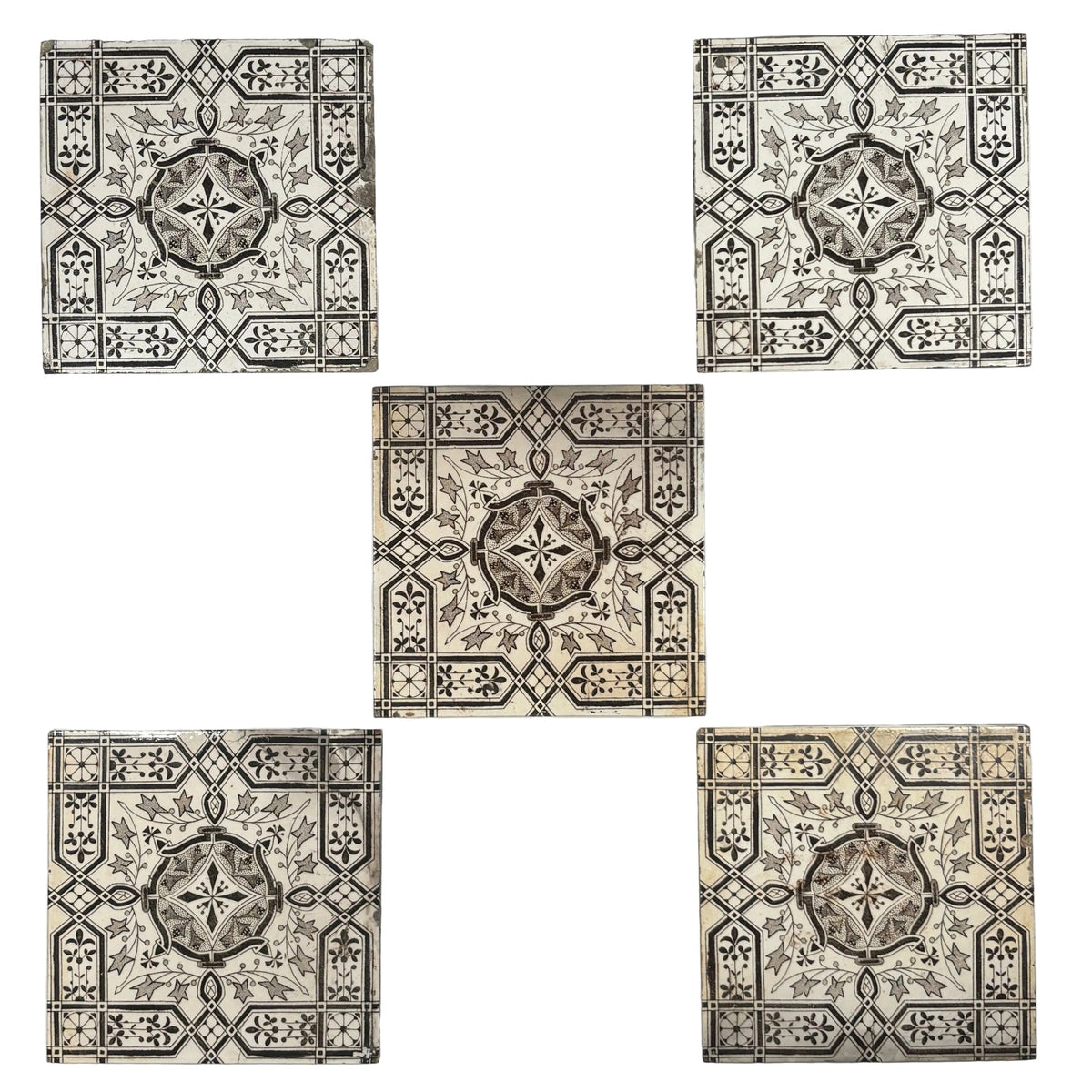 Victorian Antique Decorative Tiles Set of 5 | The Architectural Forum