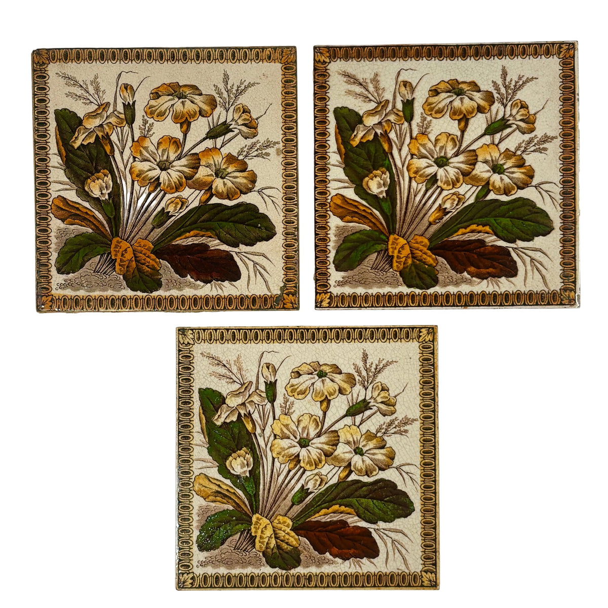 Antique Ceramic Floral Tiles Set of 3. | The Architectural Forum