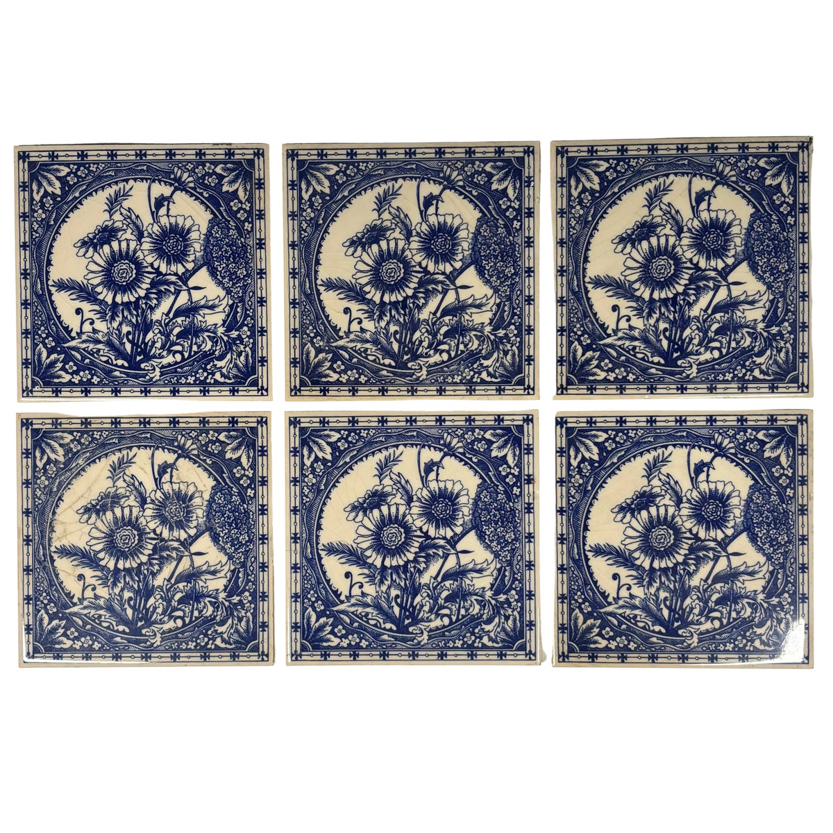 Blue &amp; White Botanical Ceramic Tiles Set of 6 | The Architectural Forum