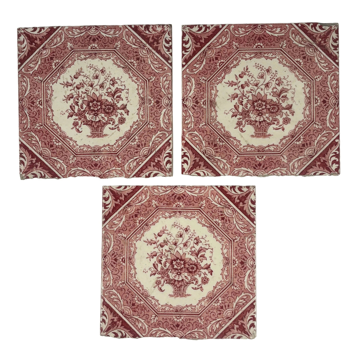 Victorian Rose Basket Decorative Tile Set of 3