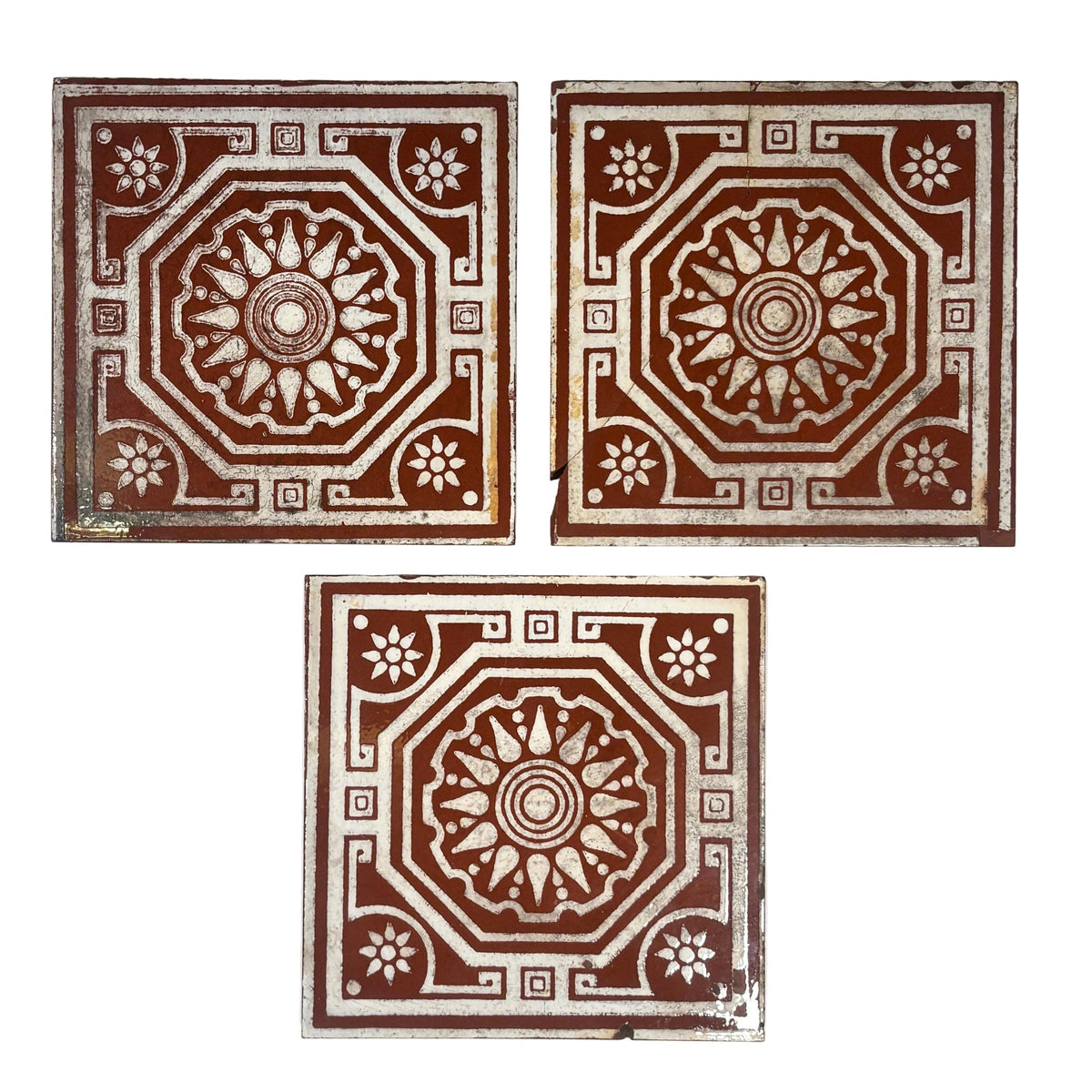 Vintage Terracotta Geometric Decorative Tile Set of 3