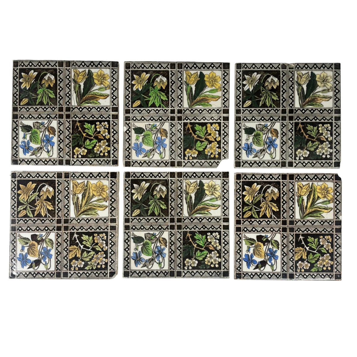 Vintage Botanical Floral Decorative Tiles Set of 6 | The Architectural Forum