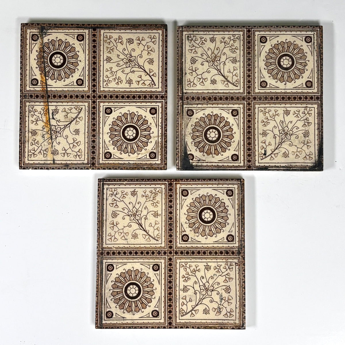 Vintage Victorian-Style Decorative Tile Set with Floral &amp; Sun Motifs Set of 7 | The Architectural Forum