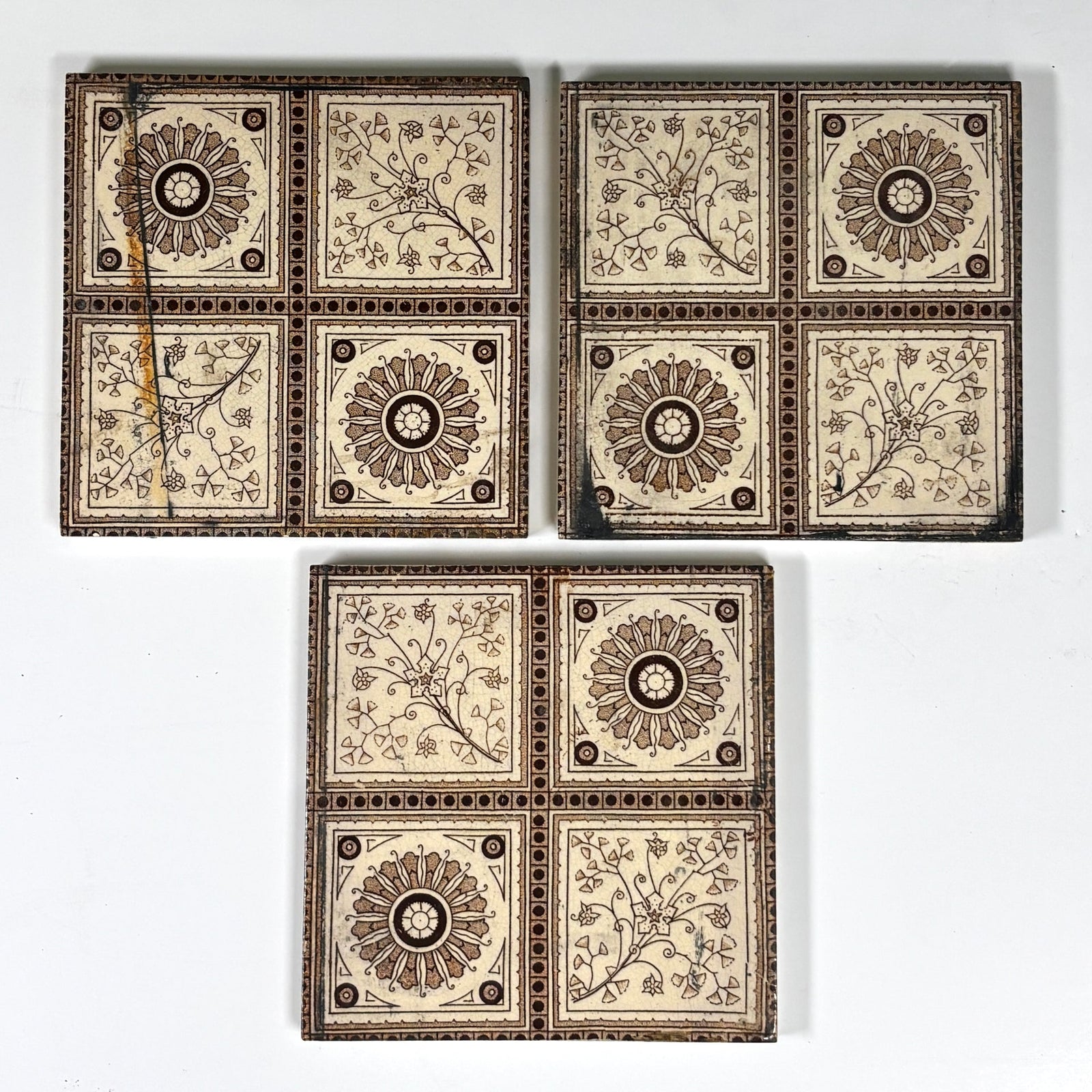 Vintage Victorian-Style Decorative Tile Set with Floral & Sun Motifs Set of 7 | The Architectural Forum