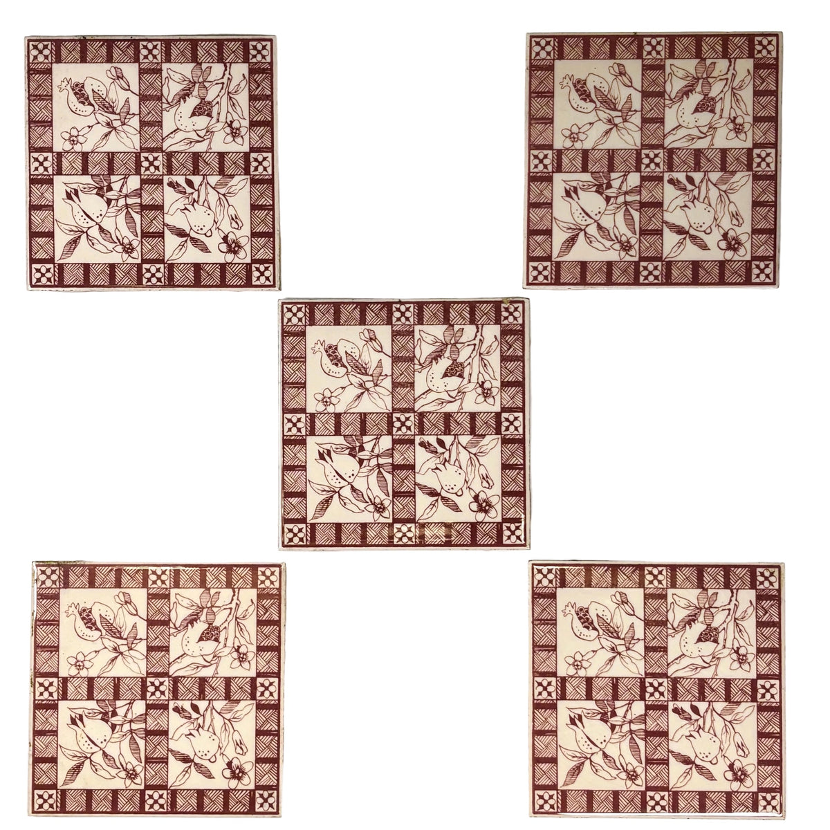 Vintage Botanical Pattern Ceramic Tiles Set of 5 | The Architectural Forum