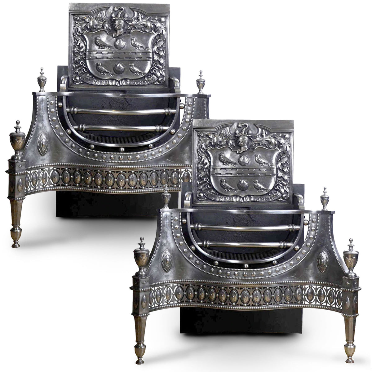 Antique Grand Georgian Style Steel Fire Grates | Pair Available | The Architectural Forum