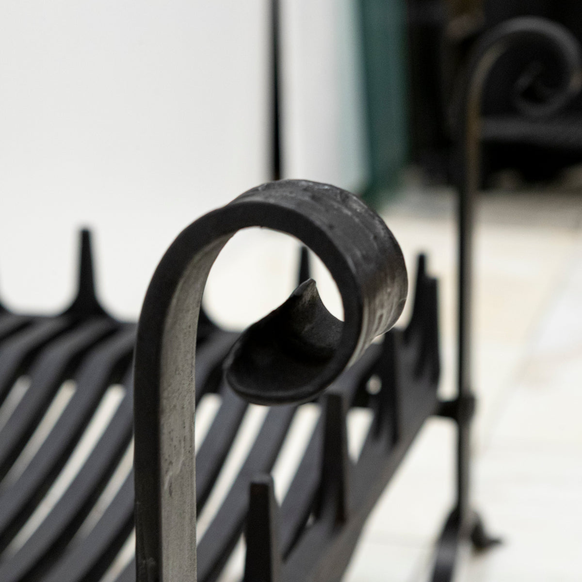 Antique Iron Swans Nest Fire Dogs &amp; Basket Set