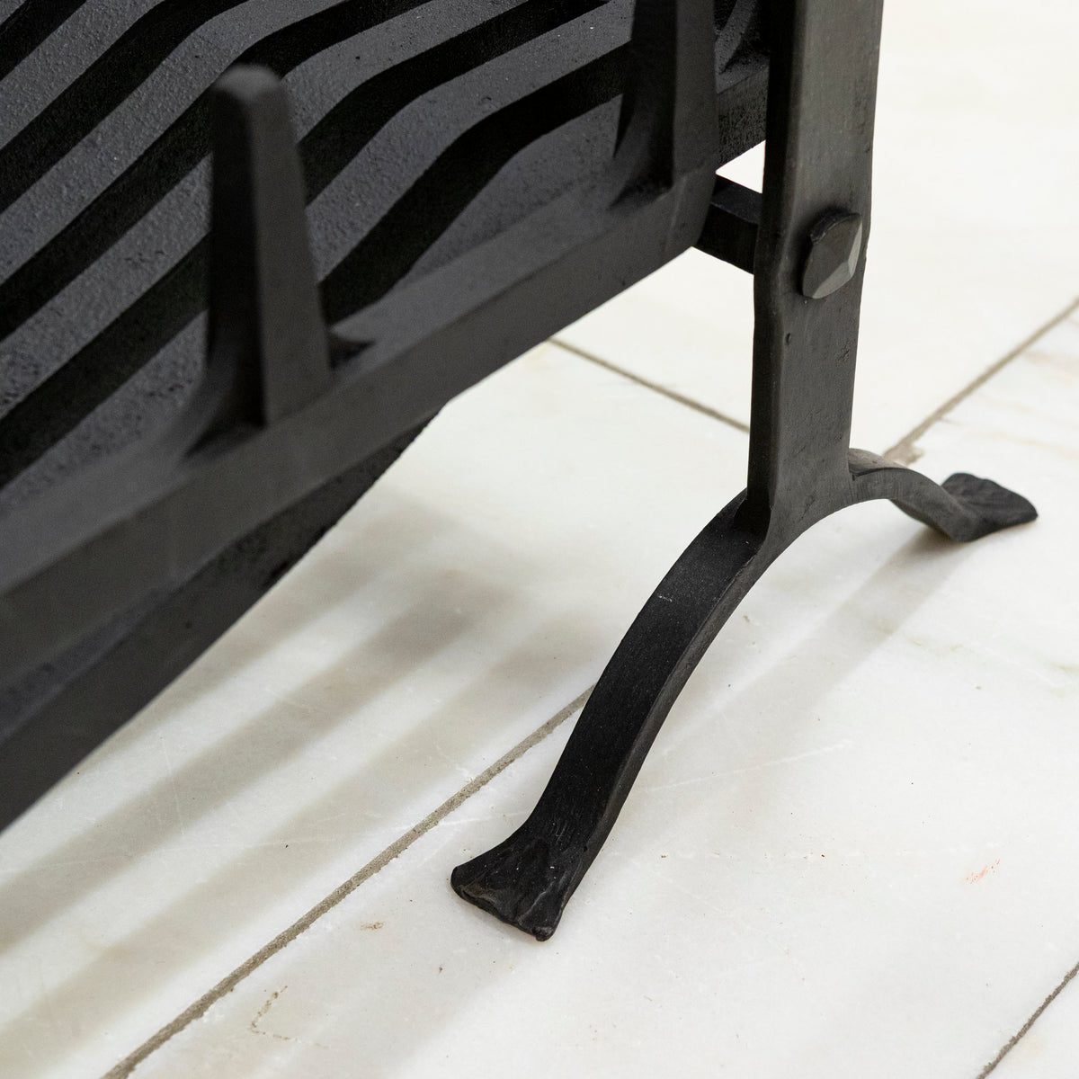 Antique Iron Swans Nest Fire Dogs &amp; Basket Set